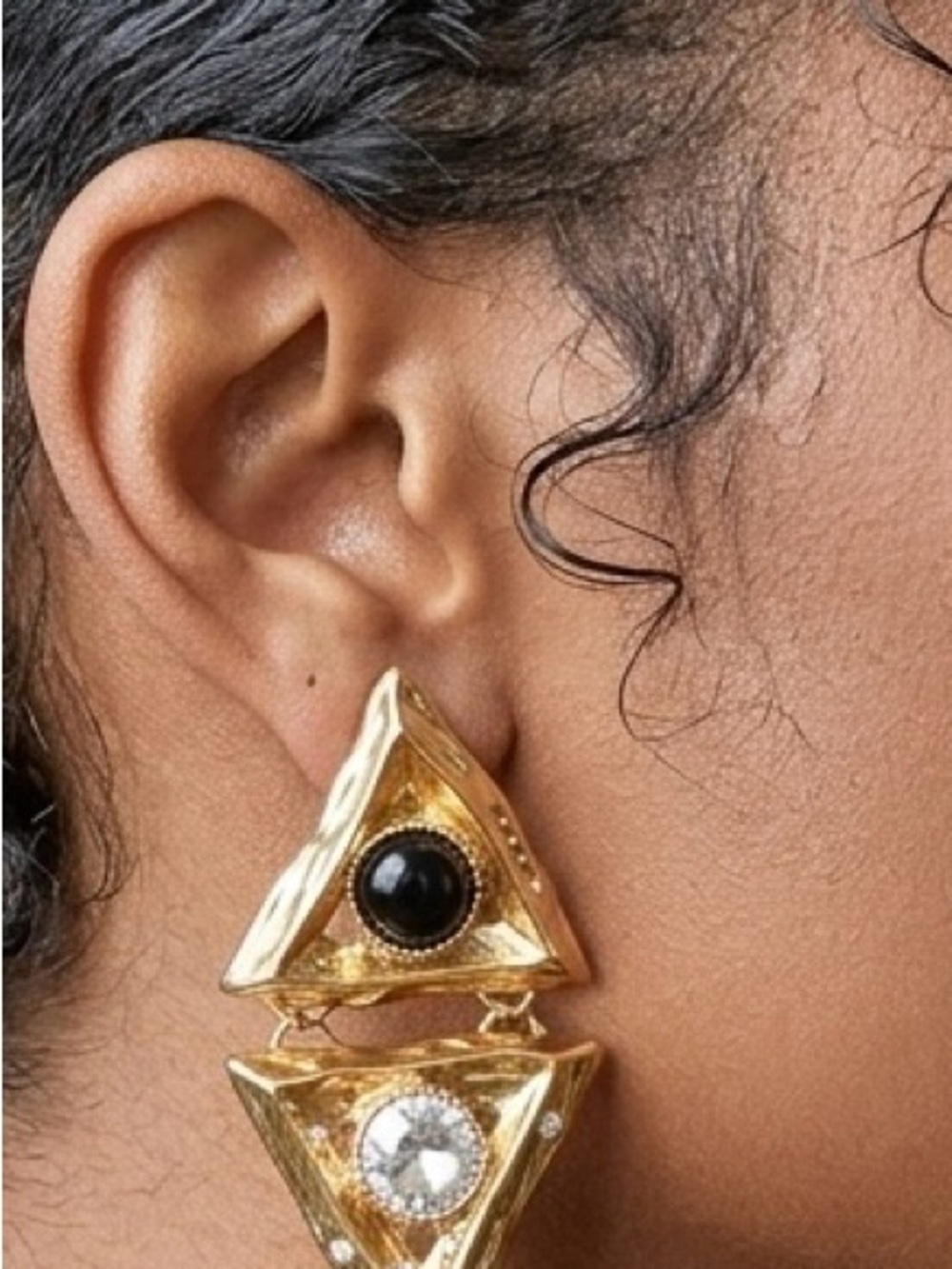 Onyx Pyramid Drops - Vintage Inspired Geometric Triangular Statement Earrings